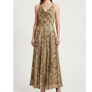 Great Jones Snake Print Cowl Neck Racerback Maxi Dress Size 2 Tan Black